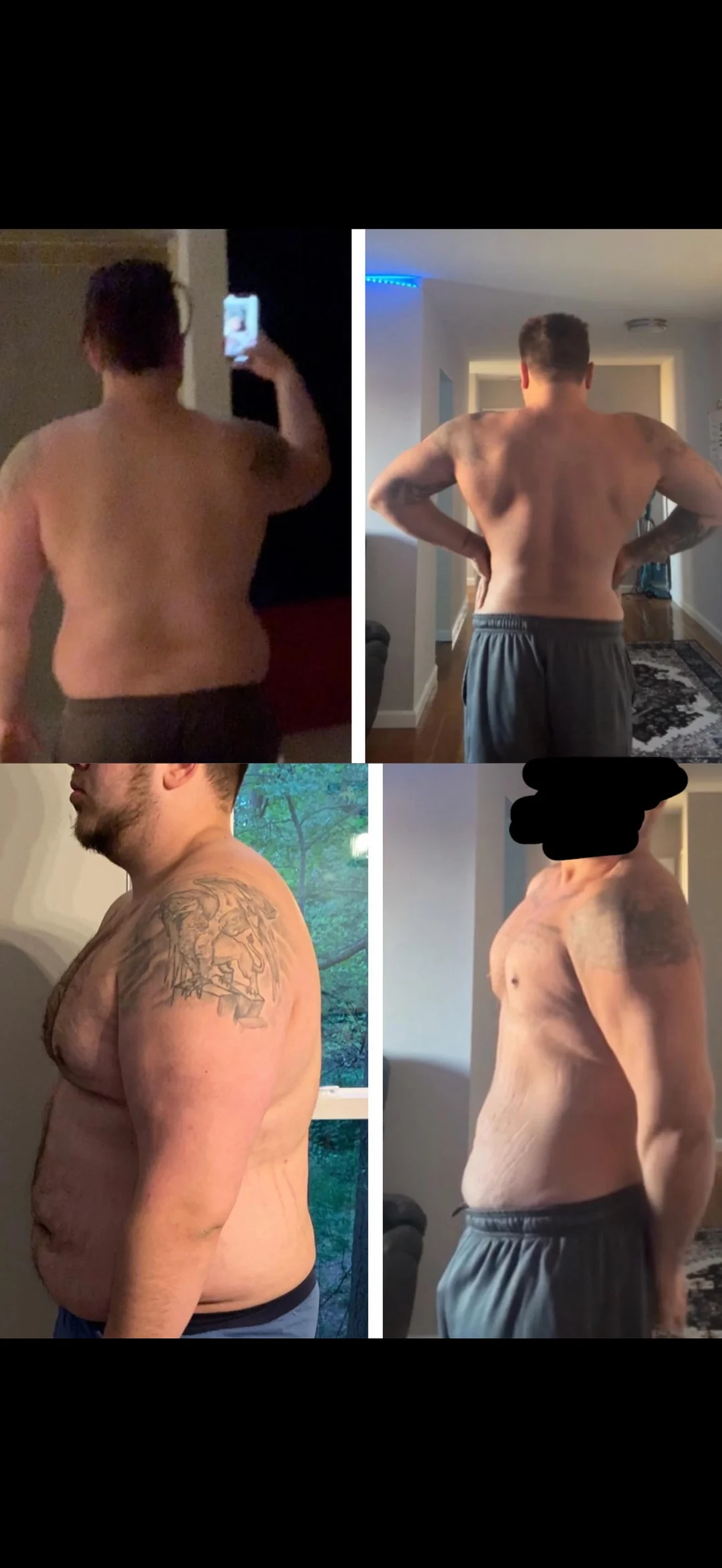 Research participant transformation results showing before and after body composition changes